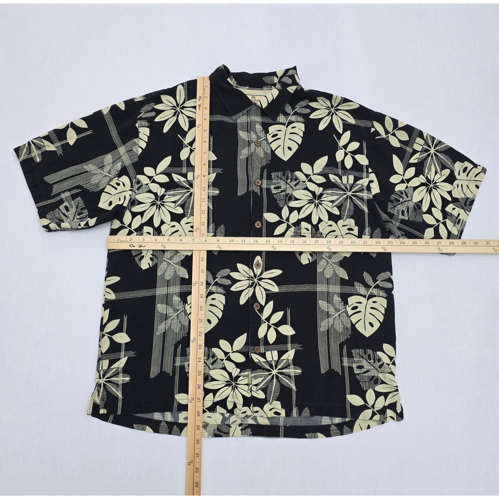 Tommy Bahama Mens Large Silk Tropical Floral Leaf Button Down Shirt Black Cream - Picture 7 of 12